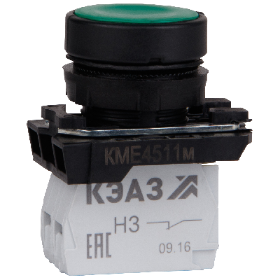 Кнопка КМЕ4511м-зеленый-1но+1нз-цилиндр-IP54-