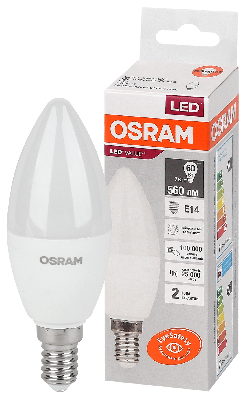 Лампа светодиодная LED 7 Вт E14 4000К 560Лм свеча 220 В (замена 60Вт) OSRAM