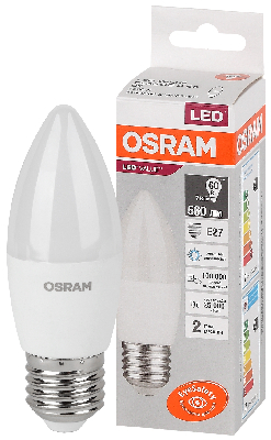 Лампа светодиодная LED 7 Вт E27 6500К 560Лм свеча 220 В (замена 60Вт) OSRAM