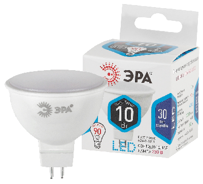 Лампа светодиодная LED MR16-10W-840-GU5.3 (диод, софит, 10Вт, нейтр, GU5.3) ЭРА (10/100/4000) ЭРА