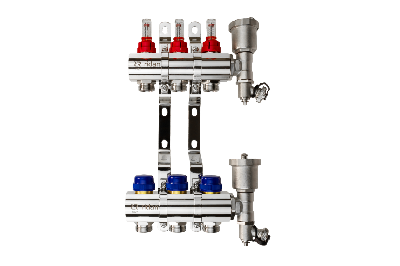 Коллекторная группа FHF-8RF set 8 контуров 1' х 3/4' с расходомерами, воздухоотводчиками и кронштейнами