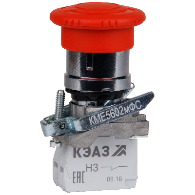Кнопка КМЕ5602мФС-красный-0но+2нз-гриб-фикс-IP65-