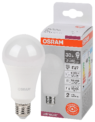 Лампа светодиодная LED Value Грушевидная 30Вт (замена 300Вт), 2400Лм, 4000К, цоколь E27 OSRAM