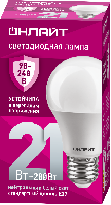Лампа светодиодная 21вт OLL-A60-21-230-4K-E27 ОНЛАЙТ