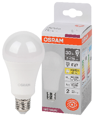 Лампа светодиодная LED Value Грушевидная 30Вт (замена 300Вт), 2400Лм, 3000К, цоколь E27 OSRAM