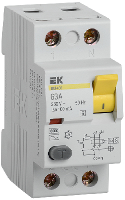 Выключатель дифференциального тока (УЗО) ВД1-63S 2Р 63А 100мА(Электромеханическое)