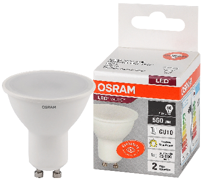 Лампа светодиодная LED 7 Вт GU10 3000К 560Лм спот 220 В (замена 60Вт) OSRAM