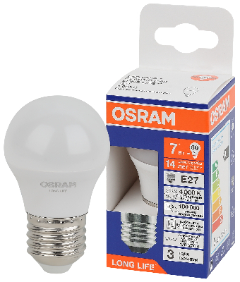 Лампа светодиодная LED 7Вт Е27 4000К 600Лм шар 220В (замена 60Вт) OSRAM