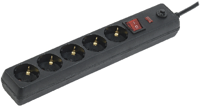 Сетевой фильтр СФ-05К-выкл. 16А 5 мест 5м 3х1мм2  черный IEK