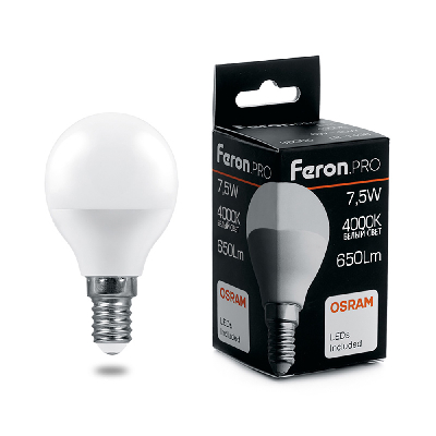 Лампа светодиодная LED 7.5вт Е14 белый матовый шар Feron.PRO