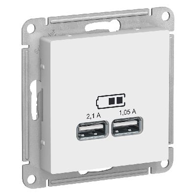 Розетка ATLASDESIGN USB 5В 1 порт x 2,1 А 2 порта х 1,05 А механизм белый