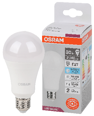 Лампа светодиодная LED Value Грушевидная 30Вт (замена 300Вт), 2400Лм, 6500К, цоколь E27 OSRAM