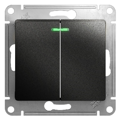 GLOSSA Выключатель двухклавишный с подсветкой схема 5а антрацит в рамку