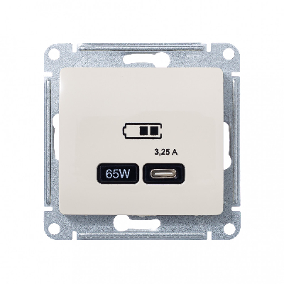 GLOSSA USB РОЗЕТКА тип-C 65W высокоскор.заряд. QC, PD, механизм, БЕЖЕВЫЙ