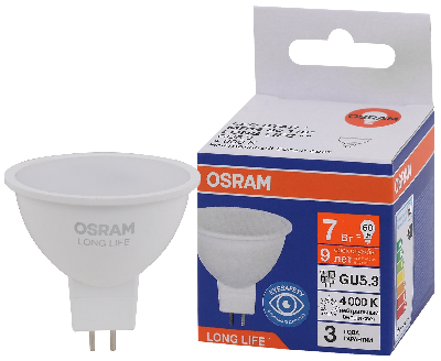 Лампа светодиодная LED 7Вт GU5.3 4000К 560Лм спот 220В (замена 60Вт) OSRAM